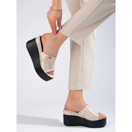 Kovové žabky na vysokém klínu zlatý 2