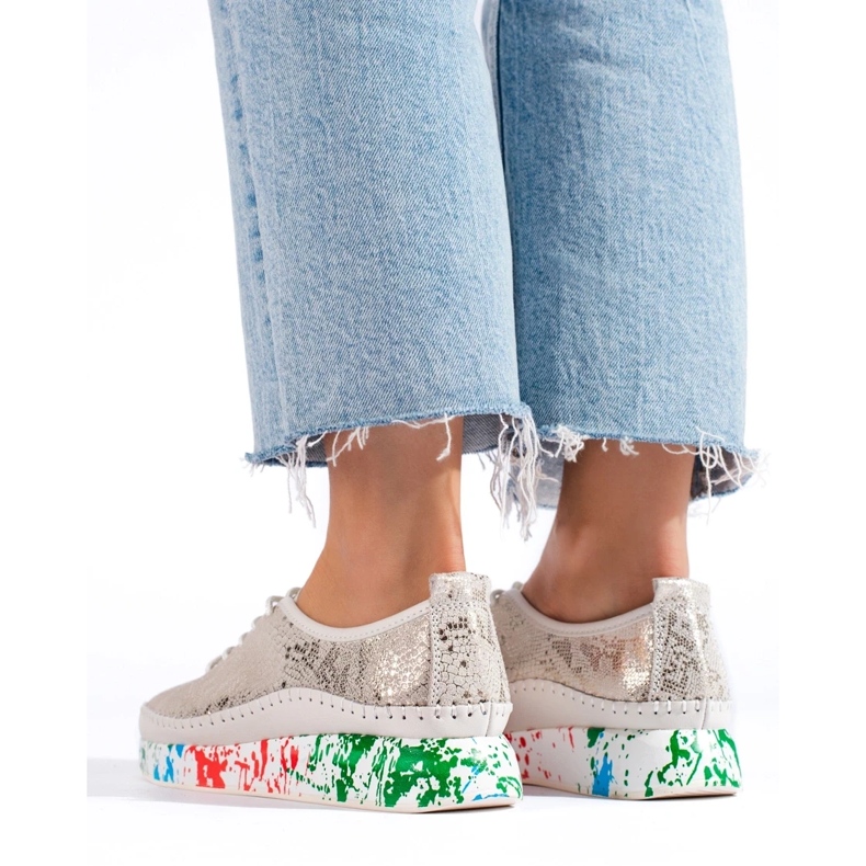 Dámské kožené boty s barevnou platformou Shelvt zlatý 1