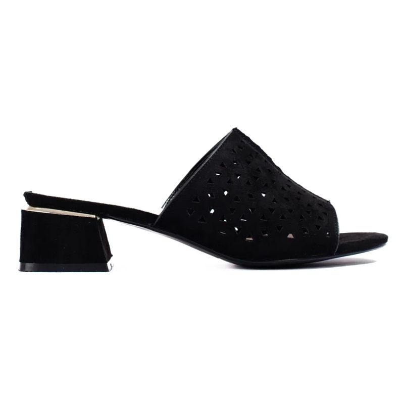 Černé dámské prolamované pantofle na nízkém podpatku černá 2