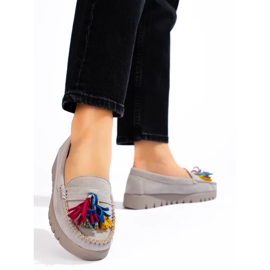 W. Potocki Potocki šedé semišové boho mokasíny se střapci šedá 2