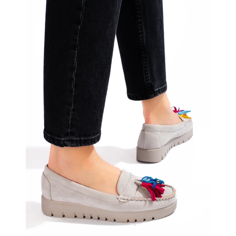 W. Potocki Potocki šedé semišové boho mokasíny se střapci šedá 1