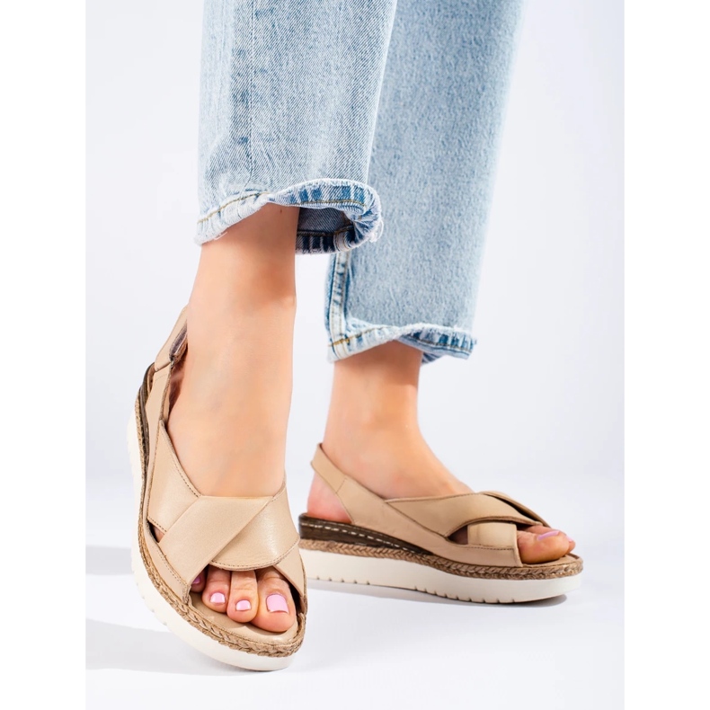 W. Potocki Dámské nízké sandály na klínku Potocki béžové béžový 2