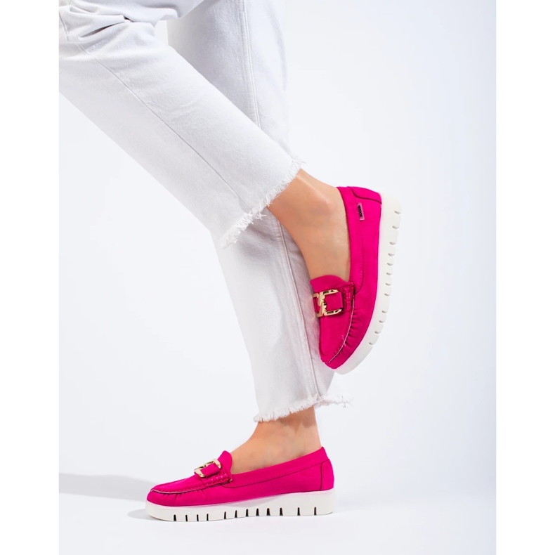 Semišové mokasíny na silné podrážce růžové Shelovet růžový 1