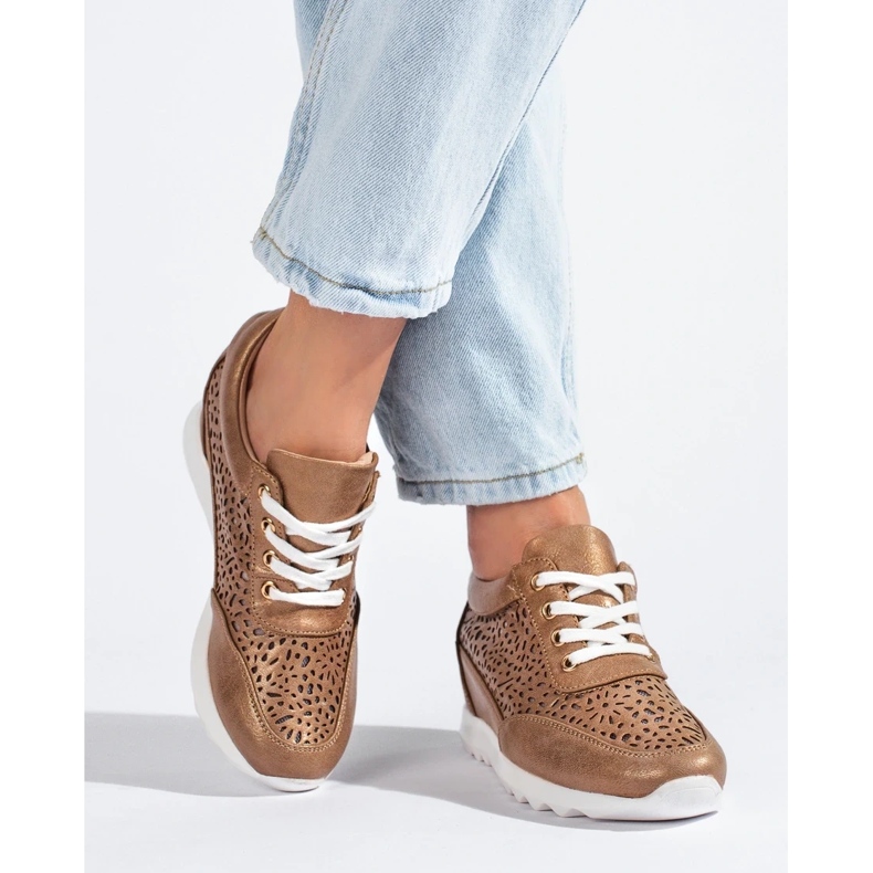 Prolamované tenisky se skrytým klínem Shelovet hnědé hnědý 2