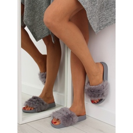 Šedé Pantofle s kožíškem S37 šedá 1