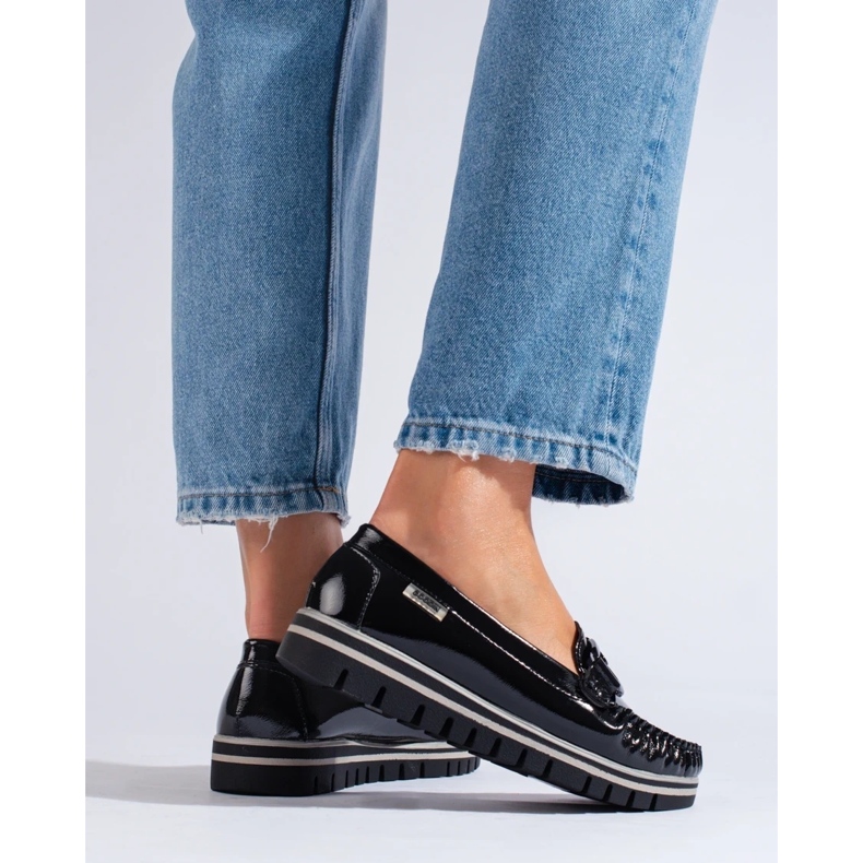 Patentované černé mokasíny Shelovet na platformě černá 1