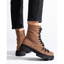 Vinceza Hnědé dělnické boty se semišovým vázáním od Vincezy béžový 1