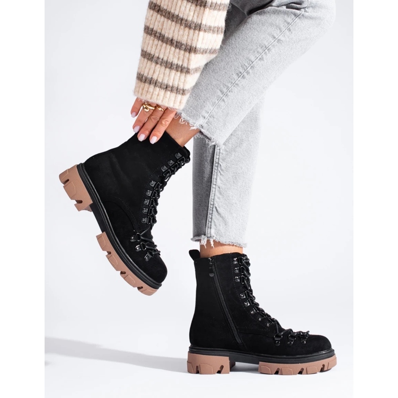 Semišové šněrovací pracovní boty, černá, Vinceza 2