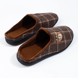 Hnědé pánské kárované pantofle Shelovet hnědý 1