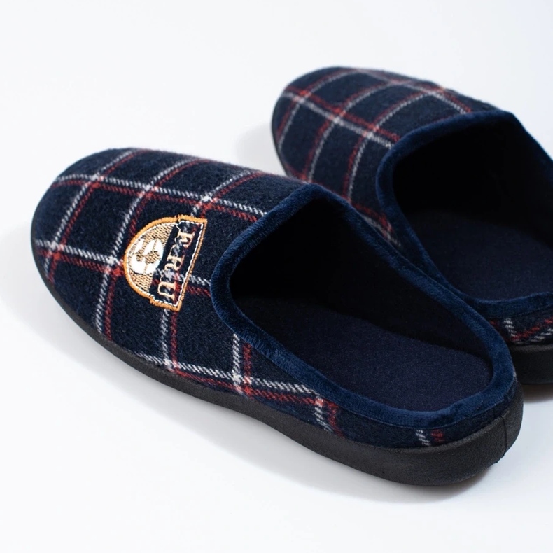 Pánské kárované pantofle Shelovet v tmavě modré barvě modrý 1