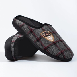 Shelovet pánské šedé kostkované pantofle šedá 1