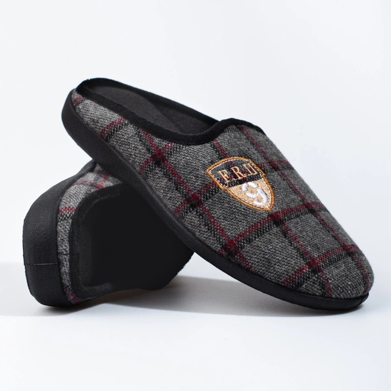 Shelovet pánské šedé kostkované pantofle šedá 1