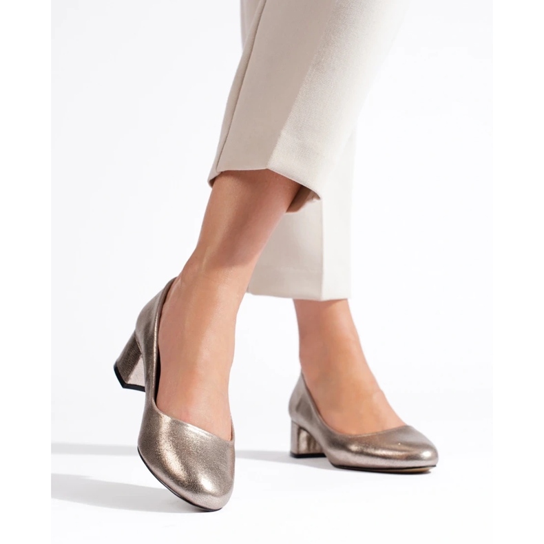 Dámské lodičky na nízkém podpatku, tmavě zlaté zlatý 1