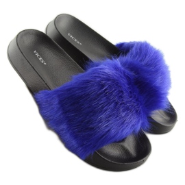 Námořnické modré kožešinové pantofle S36 D.BLUE námořnická modř 2