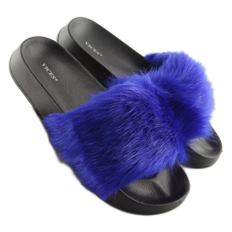 Námořnické modré kožešinové pantofle S36 D.BLUE námořnická modř 2