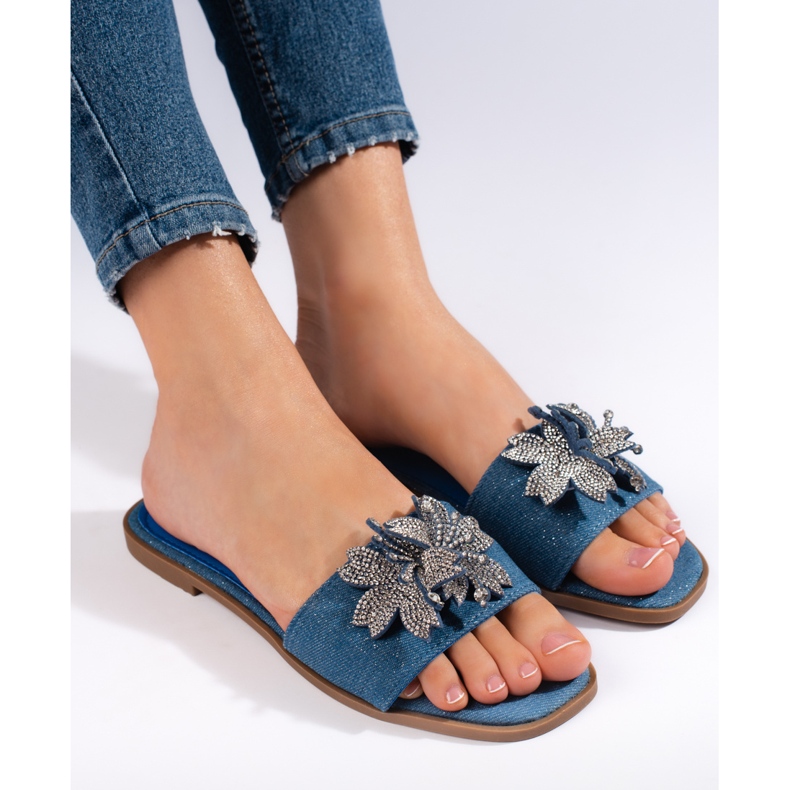 Dámské džínové klouzačky se zdobením modrý 2