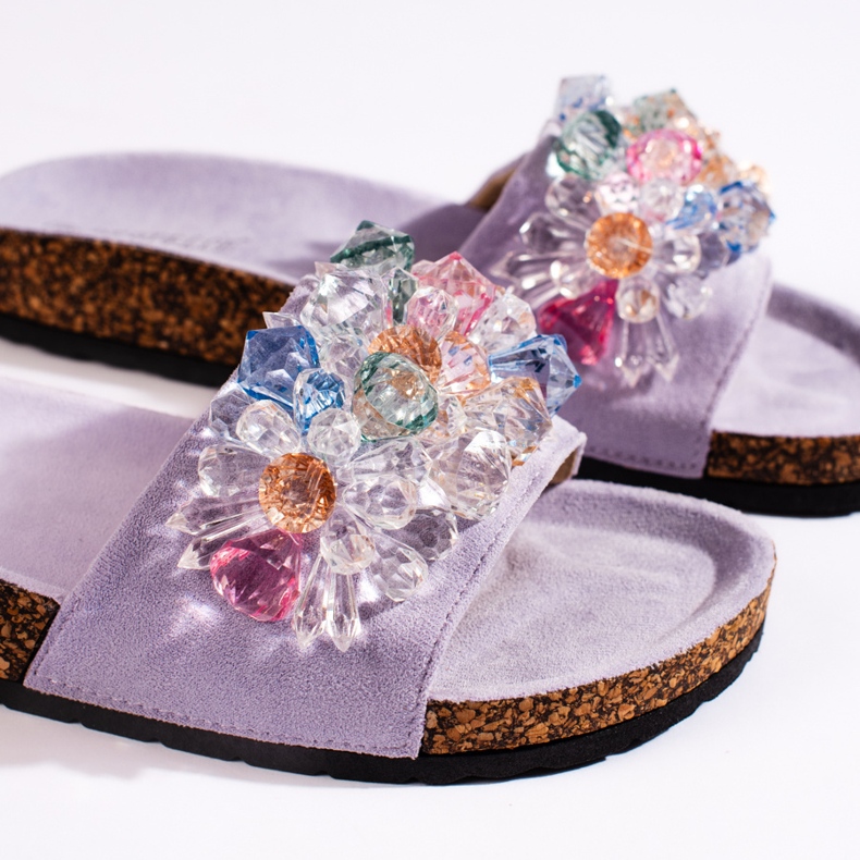 Dámské fialové semišové žabky fialový 2