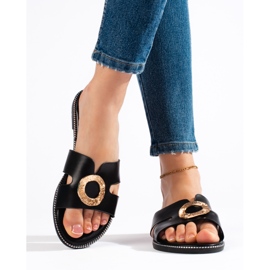 Černé dámské ploché skluzavky černý 2