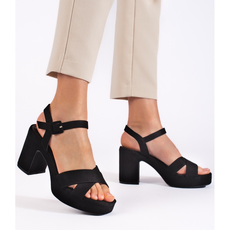 Semišové dámské sandály na vysokém podpatku černá 2