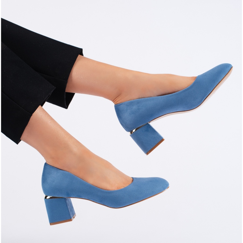 Modré semišové lodičky na vysokém podpatku modrý 2
