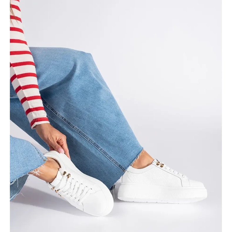 Bílé kožené tenisky na platformě bílý 1 Bílé kožené tenisky na platformě bílý 1