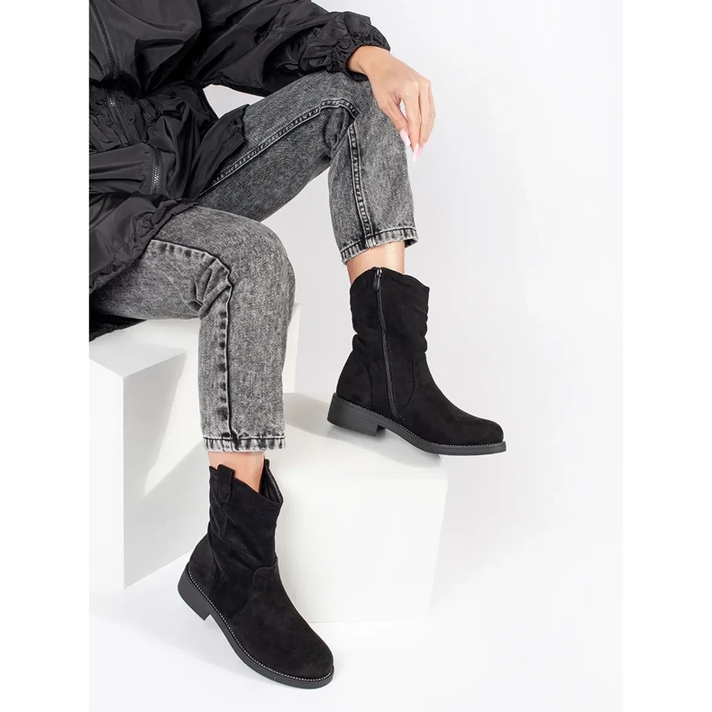 Dámské černé semišové kovbojské boty černá 2