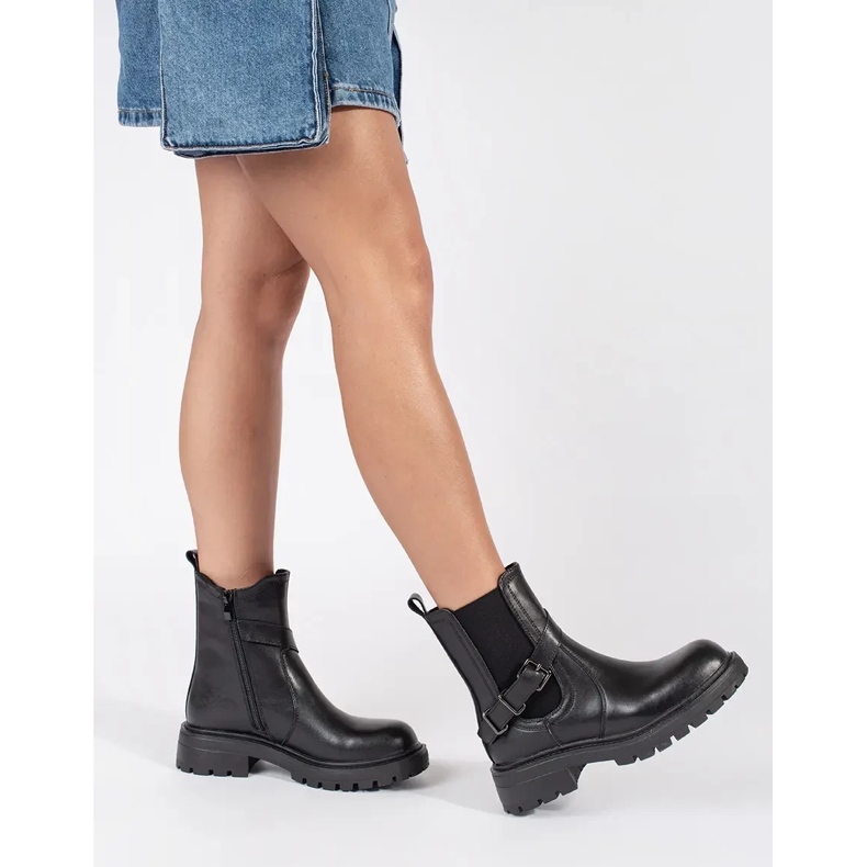 Dámské černé kožené Chelsea boty na platformě Sergio Leone černá 2