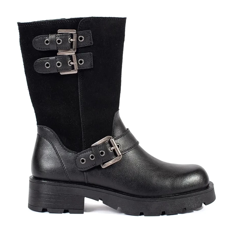 Dámské černé kožené kotníkové boty na platformě zdobené pruhy Sergio Leone černá 1