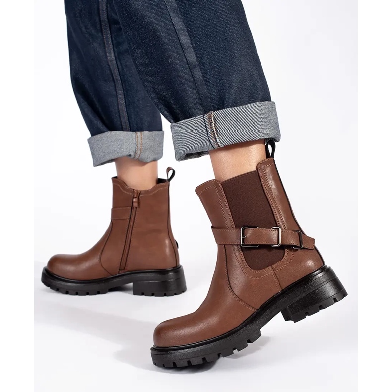 Dámské hnědé kožené Chelsea boty na platformě Sergio Leone hnědý 1