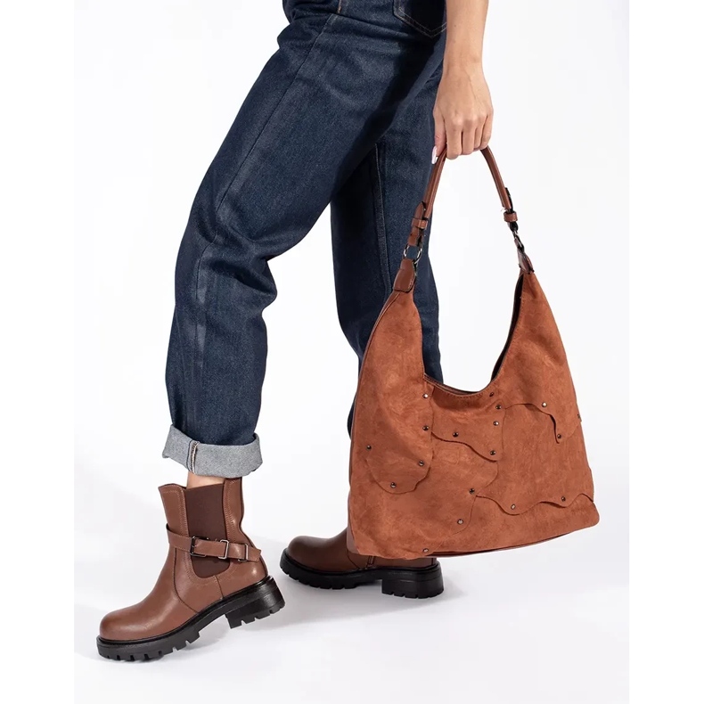 Dámské hnědé kožené Chelsea boty na platformě Sergio Leone hnědý 2