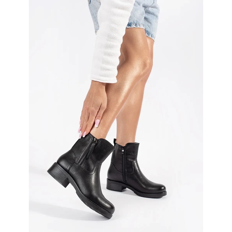 Černé kožené dámské kotníkové boty Sergio Leone černá 1
