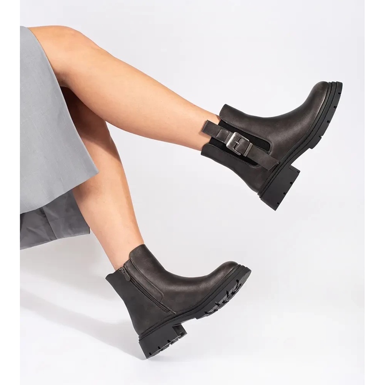 Tmavě hnědé metalické dámské Chelsea boty s přezkou hnědý 1