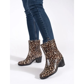 Dámské holínky na podpatku s leopardím vzorem hnědý 1 Dámské holínky na podpatku s leopardím vzorem hnědý 1