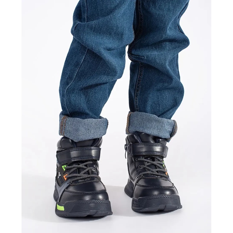 Vysoké zateplené chlapecké kozačky modrý 1