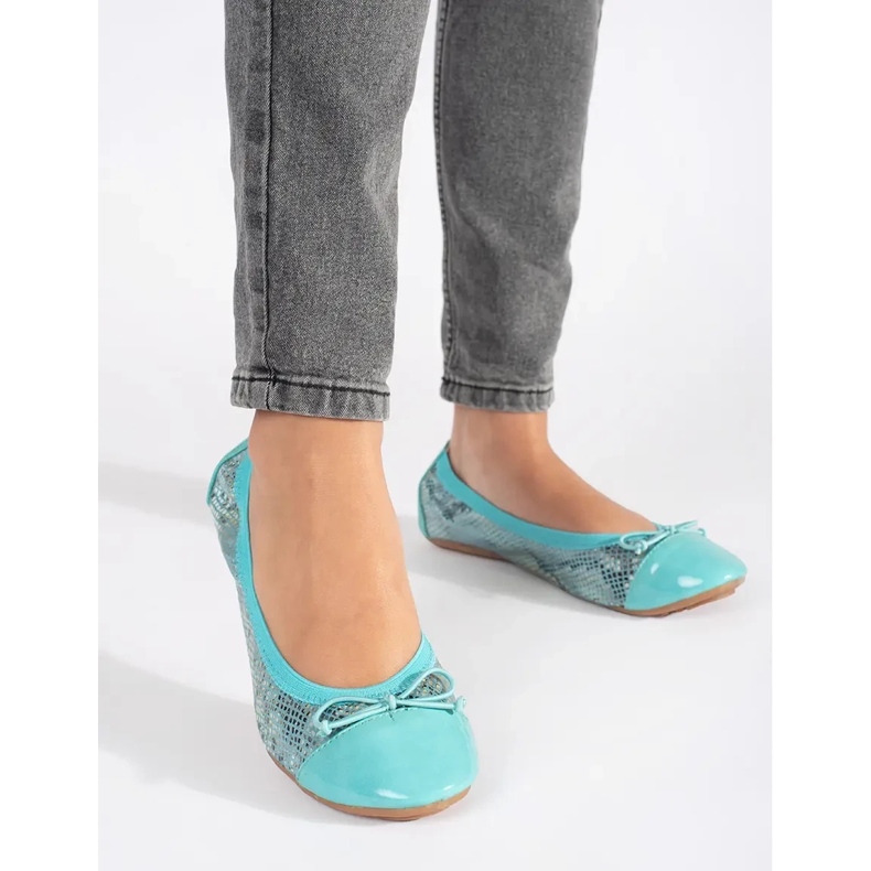 Modré balerínky s hadím vzorem a mašlí modrý 2
