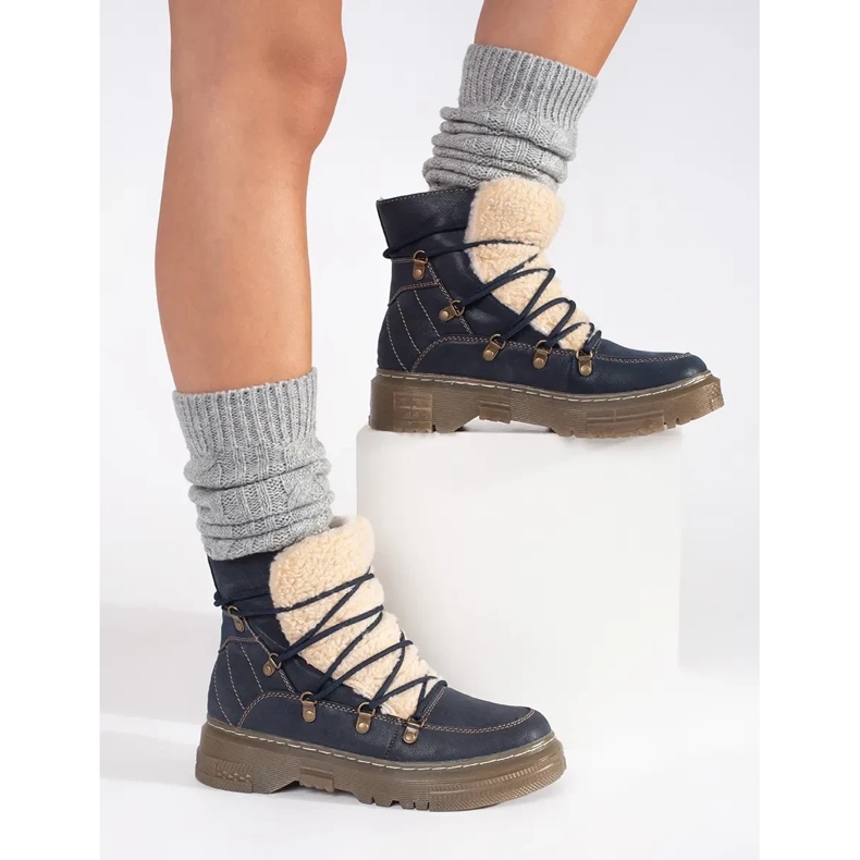 Goodin Námořnicky modré, zateplené, šněrovací boty s ovčí kožešinou modrý 2 Goodin Námořnicky modré, zateplené, šněrovací boty s ovčí kožešinou modrý 2