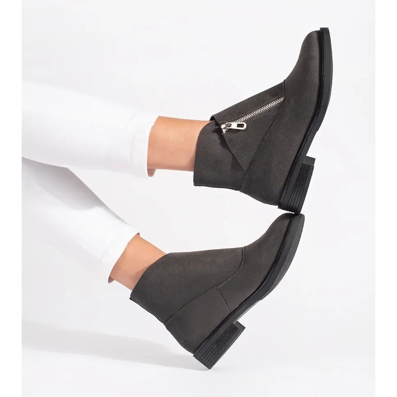 Shelvt Šedé ploché kotníkové boty se zipem šedá 1