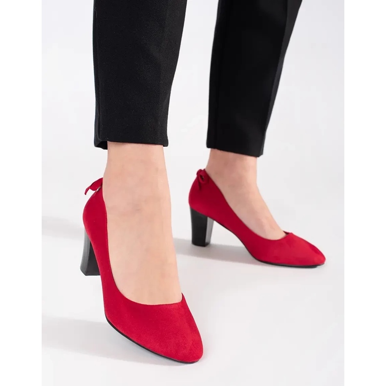 Goodin Červená semišová čerpadla na sloupu s lukem červený 2