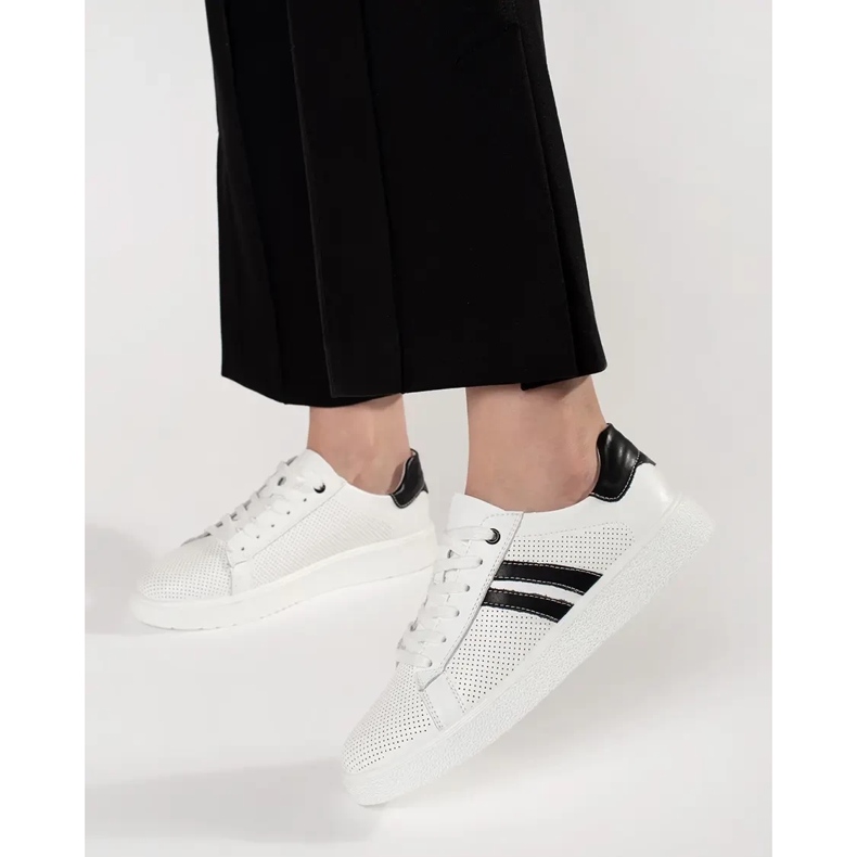 Goodin Bílé otevřené tenisky vyrobené z přírodní kůže bílý 1 Goodin Bílé otevřené tenisky vyrobené z přírodní kůže bílý 1