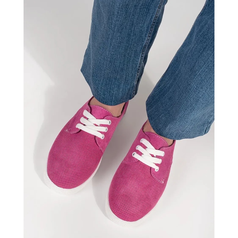 Goodin Růžové tenisky s otevřeným dílem vyrobené z přírodní kůže růžový 1 Goodin Růžové tenisky s otevřeným dílem vyrobené z přírodní kůže růžový 1