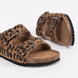 Goodin Dámské kožené pantofle s leopardem hnědý 1