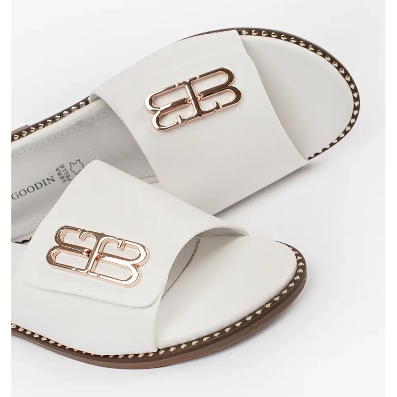 Goodin Břechy na žabky bílých žen s plochou podrážkou s ozdobou 1