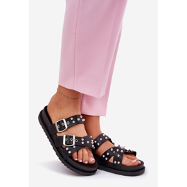 Dámské pantofle s čepy a spony černé černá 1