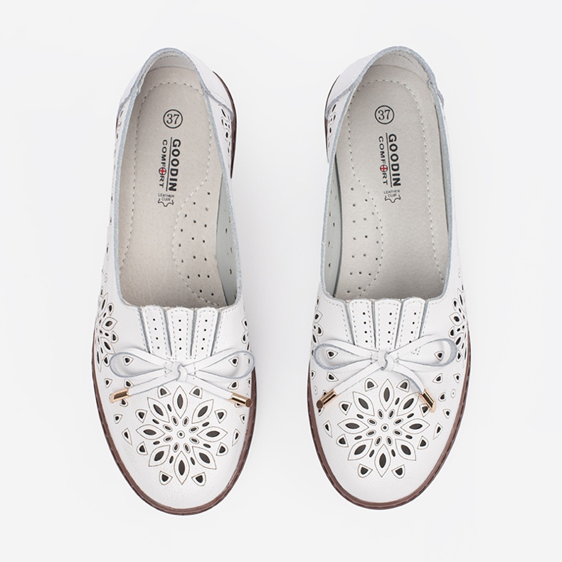 Goodin Bílé děrovací kožené boty s lukem bílý 1