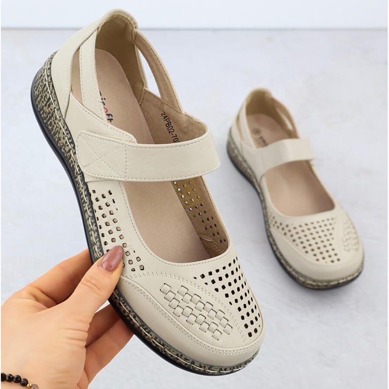 Dámské boty s otevřenou béžovou unisoft 7026 béžový 1