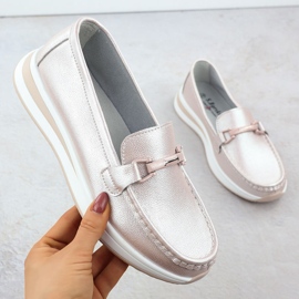 Kožené boty mokasinu na Perl Platform Pink S.Barski GR51-598 růžový 1 Kožené boty mokasinu na Perl Platform Pink S.Barski GR51-598 růžový 1