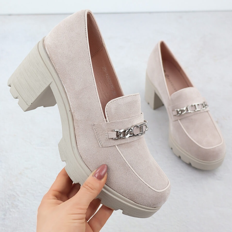 Dámská bota s semišovým béžovým Potocki SZ12629 s řetězem 1