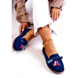 Evento Dámské semišové mokasíny s třásněmi v tmavě modré barvě Laressa modrý 1