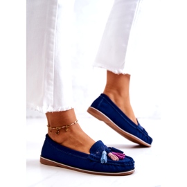 Evento Dámské semišové mokasíny s třásněmi v tmavě modré barvě Laressa modrý 3