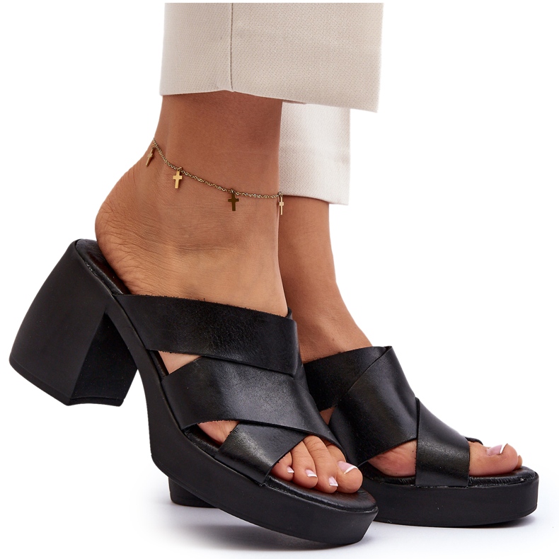 Zazoo 40373 Kožené žabky s blokem, černé černá 5